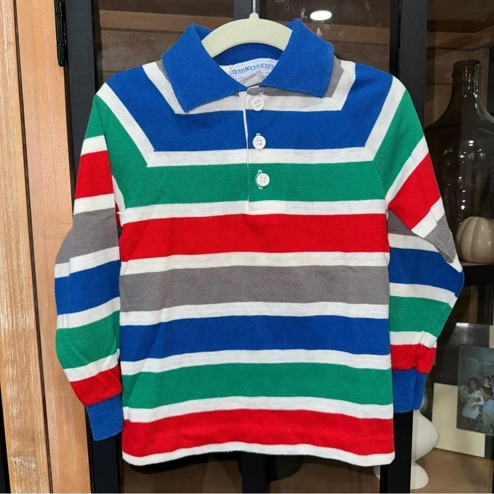 1980s OshKosh B'gosh toddler boys polo rugby Shirt long sleeve colorful stripes